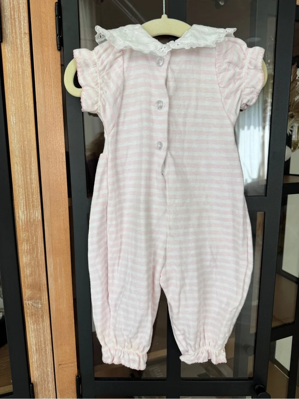 Vintage 80s Carter’s romper coverall short sleeve ruffle collar eyelet baby girl